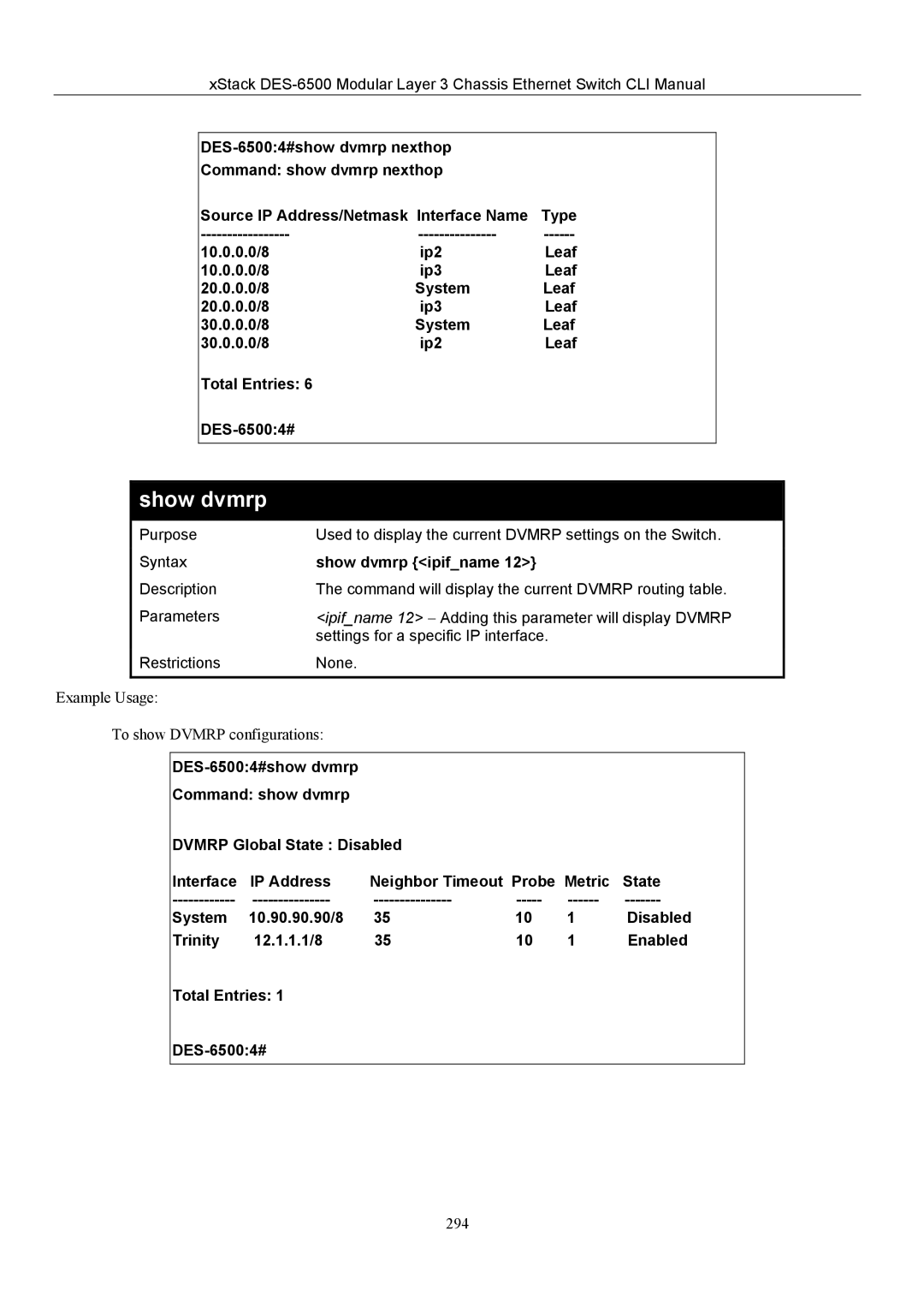 D-Link TM DES-6500 manual 10.0.0.0/8 Ip3, 20.0.0.0/8 System Leaf Ip3, 30.0.0.0/8 System Leaf Ip2, Show dvmrp ipifname 