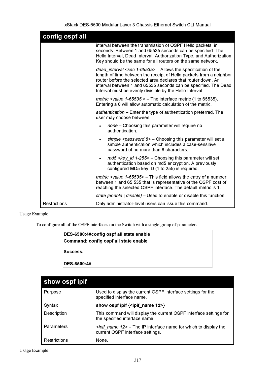 D-Link TM DES-6500 manual Show ospf ipif ipifname 