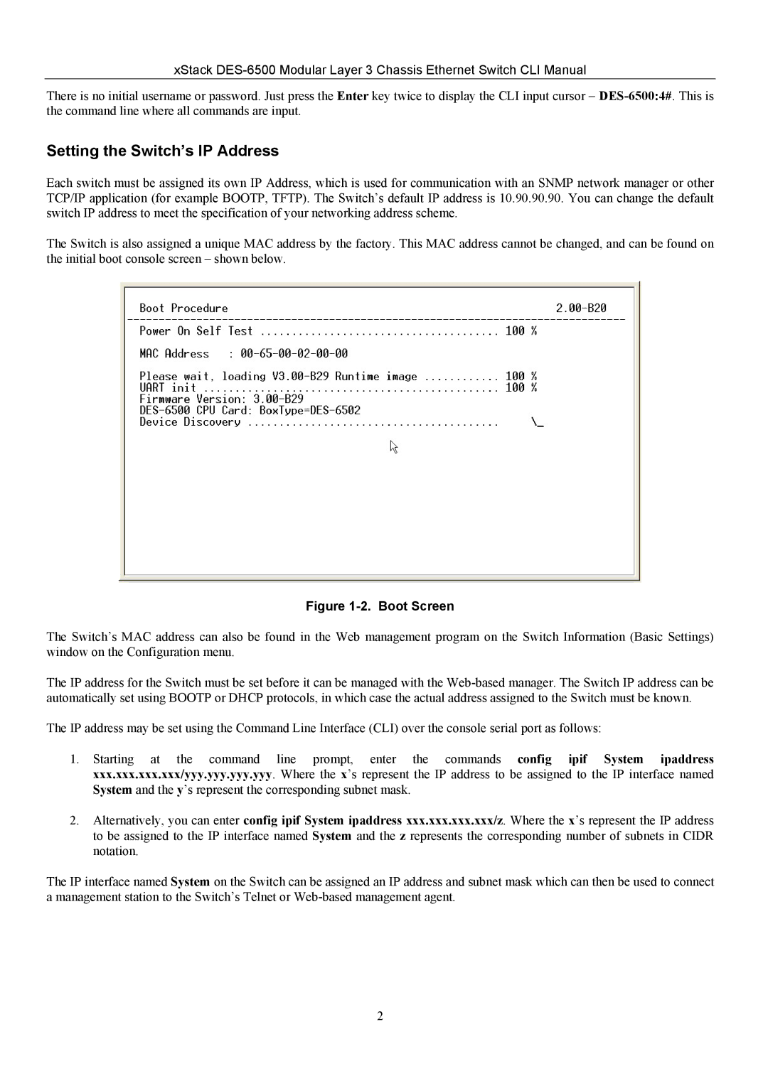 D-Link TM DES-6500 manual Setting the Switch’s IP Address 