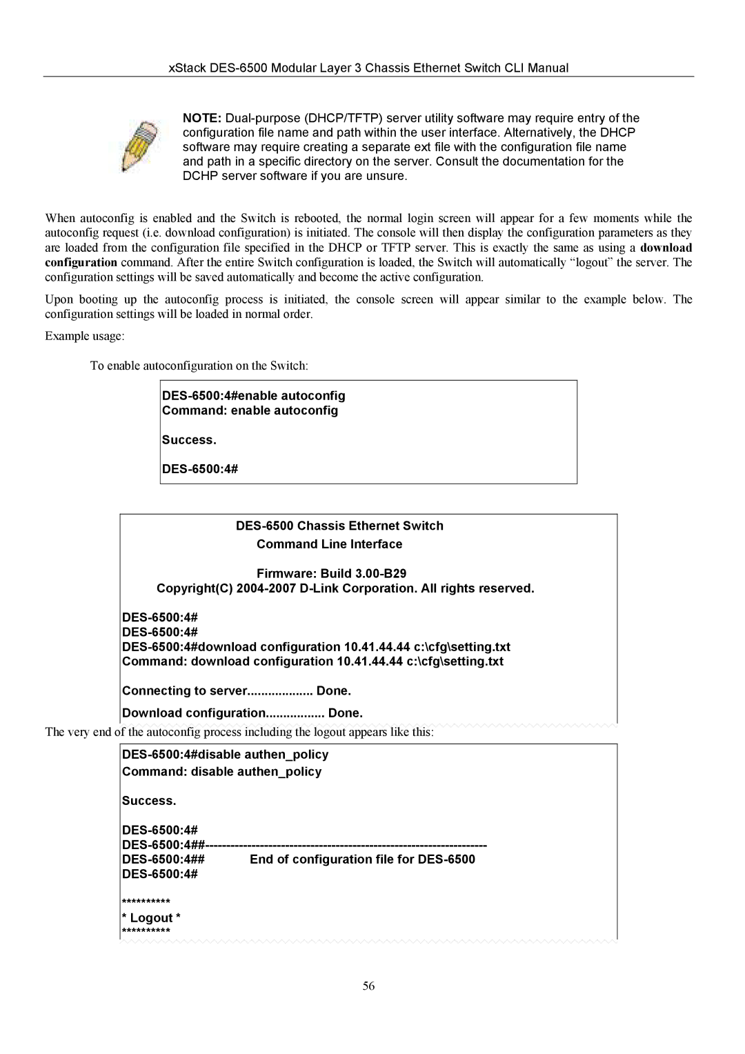 D-Link TM DES-6500 manual Download configuration 