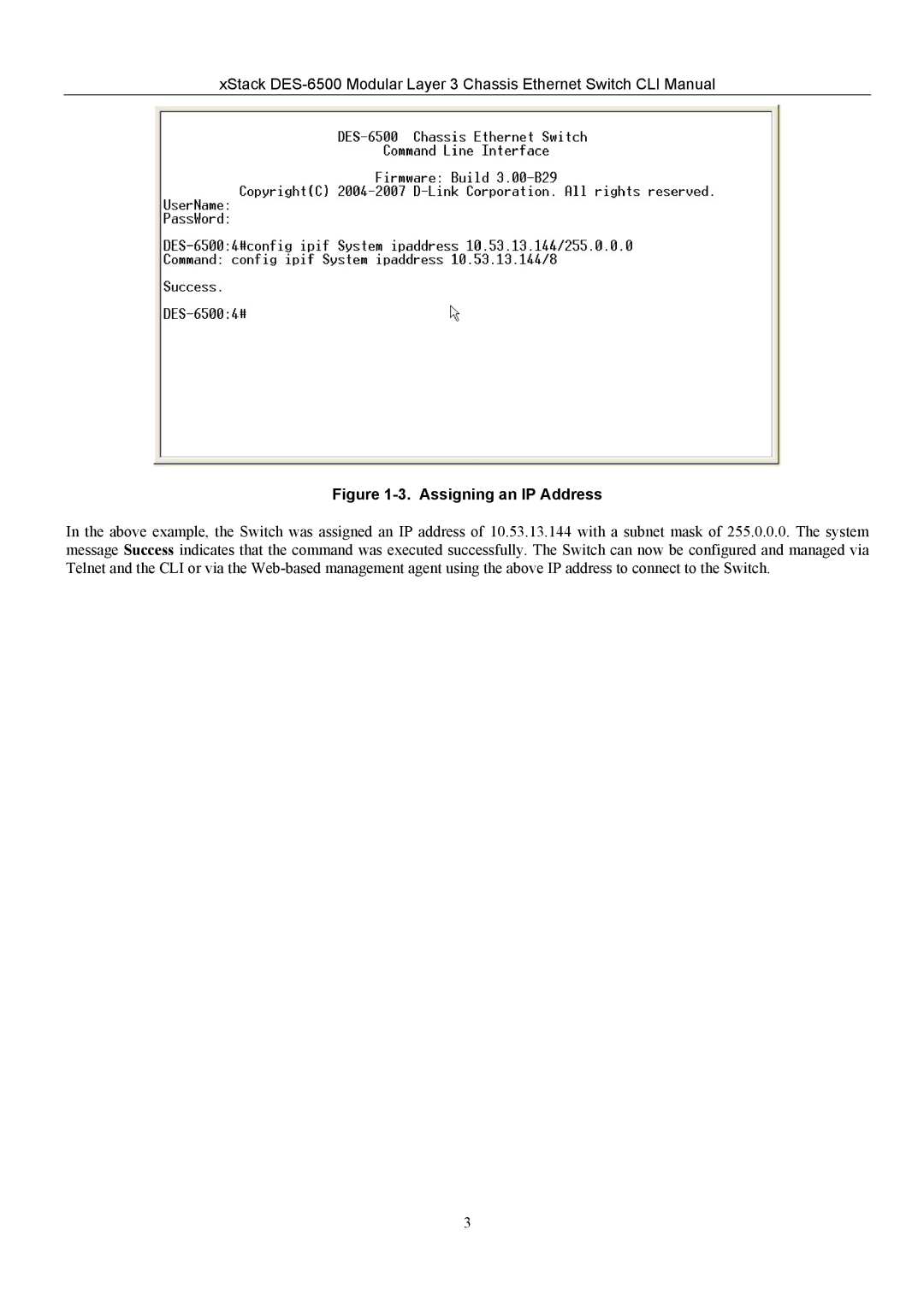 D-Link TM DES-6500 manual Assigning an IP Address 