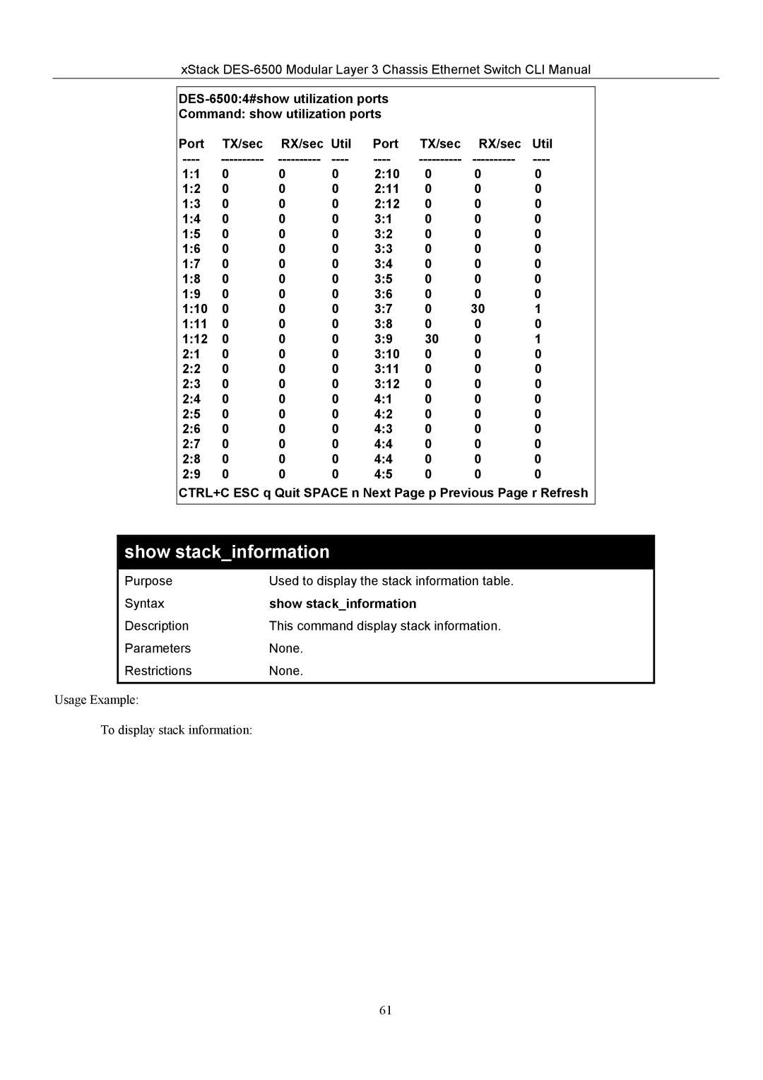 D-Link TM DES-6500 manual Show stackinformation 