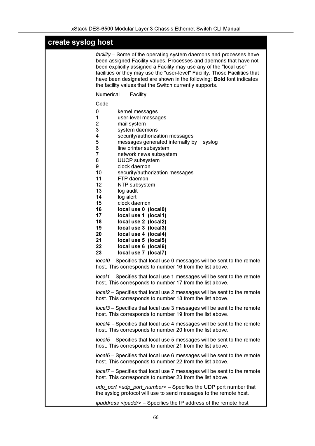 D-Link TM DES-6500 manual Create syslog host 