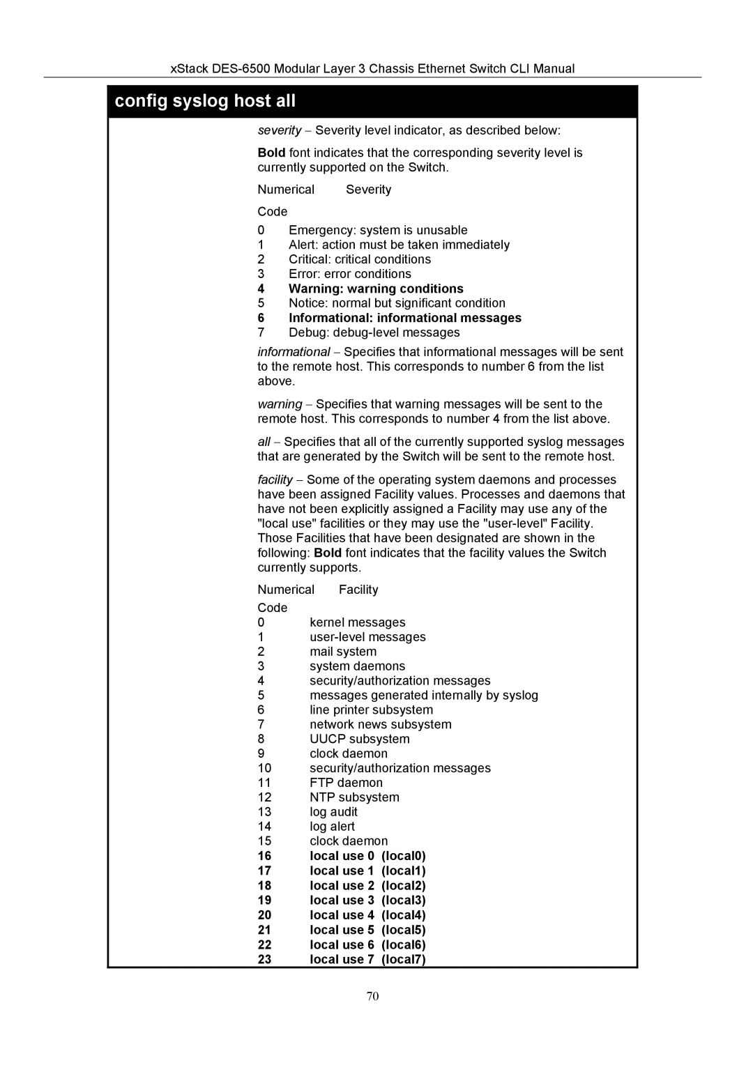 D-Link TM DES-6500 manual Informational informational messages 