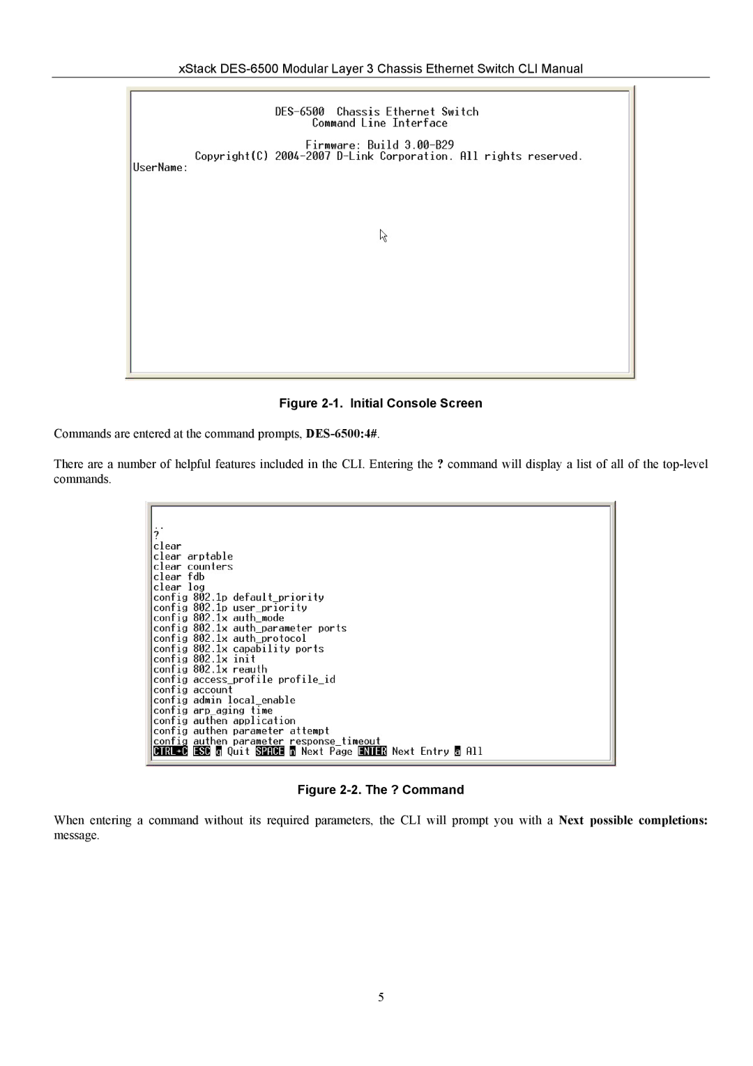 D-Link TM DES-6500 manual Initial Console Screen 