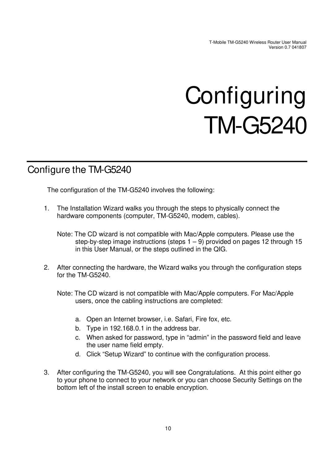 D-Link user manual Configuring TM-G5240, Configure the TM-G5240 