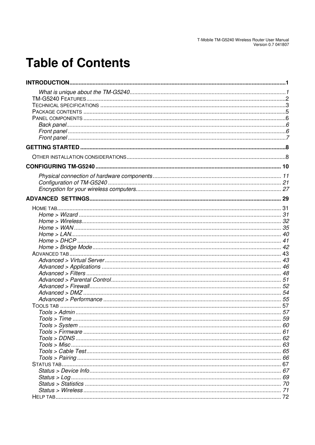 D-Link TM-G5240 user manual Table of Contents 