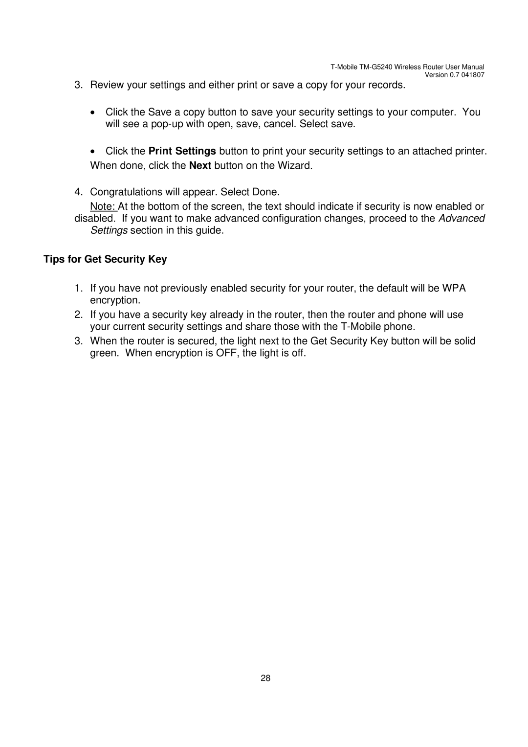 D-Link TM-G5240 user manual Tips for Get Security Key 