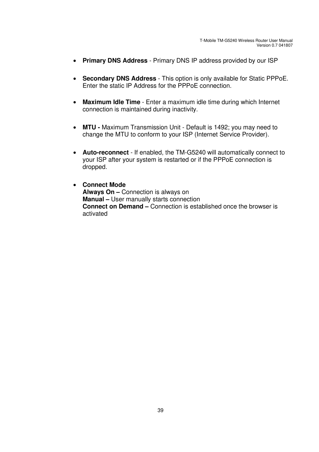 D-Link TM-G5240 user manual Connect Mode 