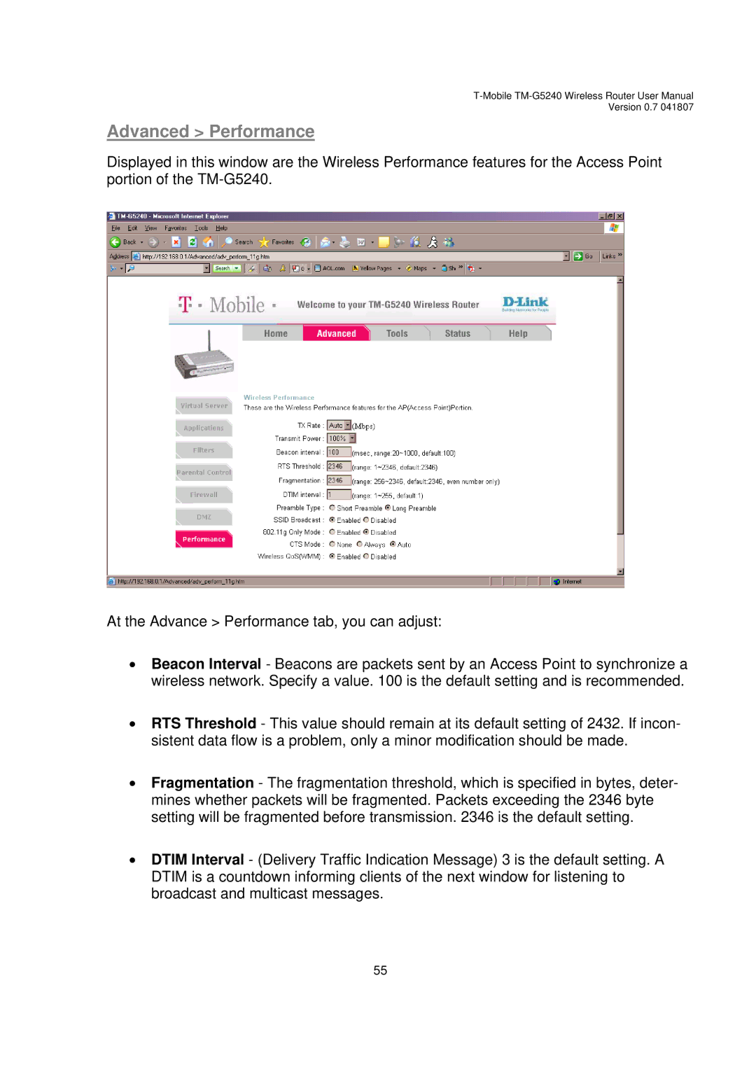 D-Link TM-G5240 user manual Advanced Performance 