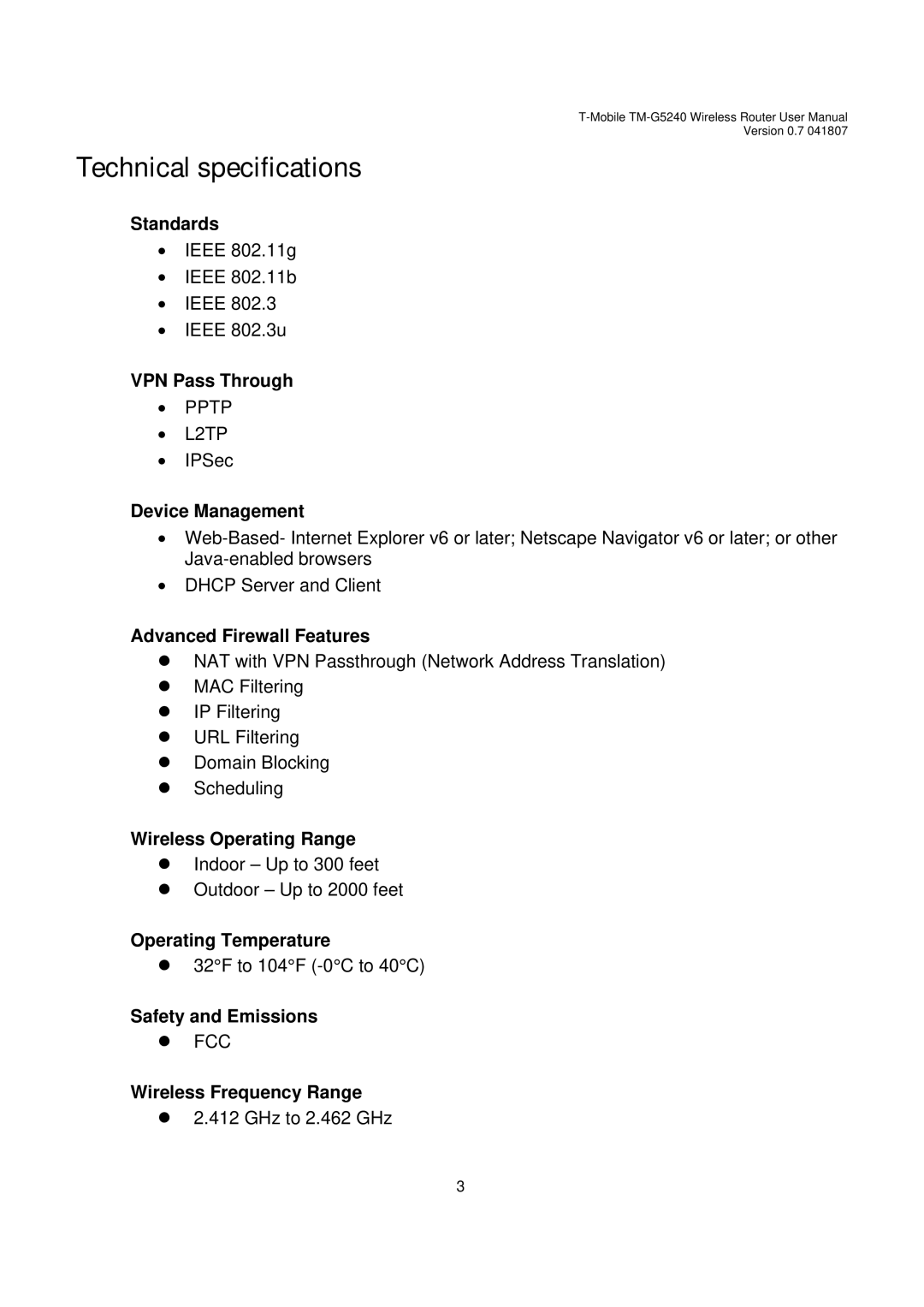 D-Link TM-G5240 user manual Technical specifications 