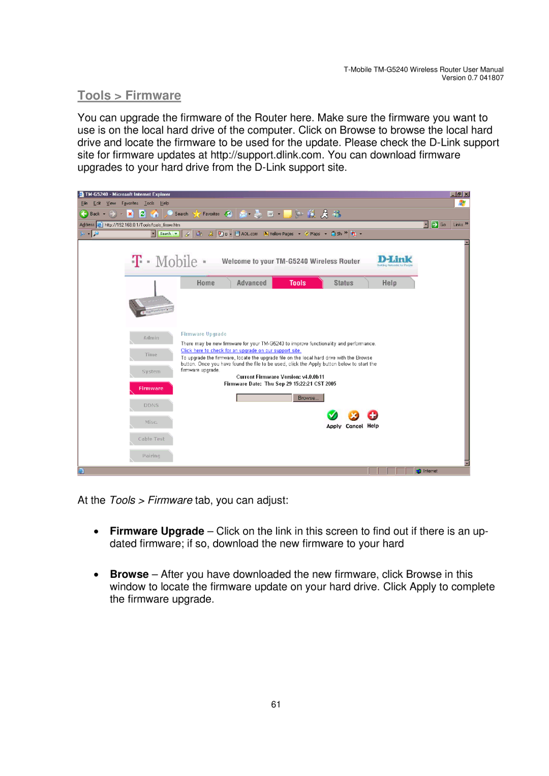 D-Link TM-G5240 user manual Tools Firmware 