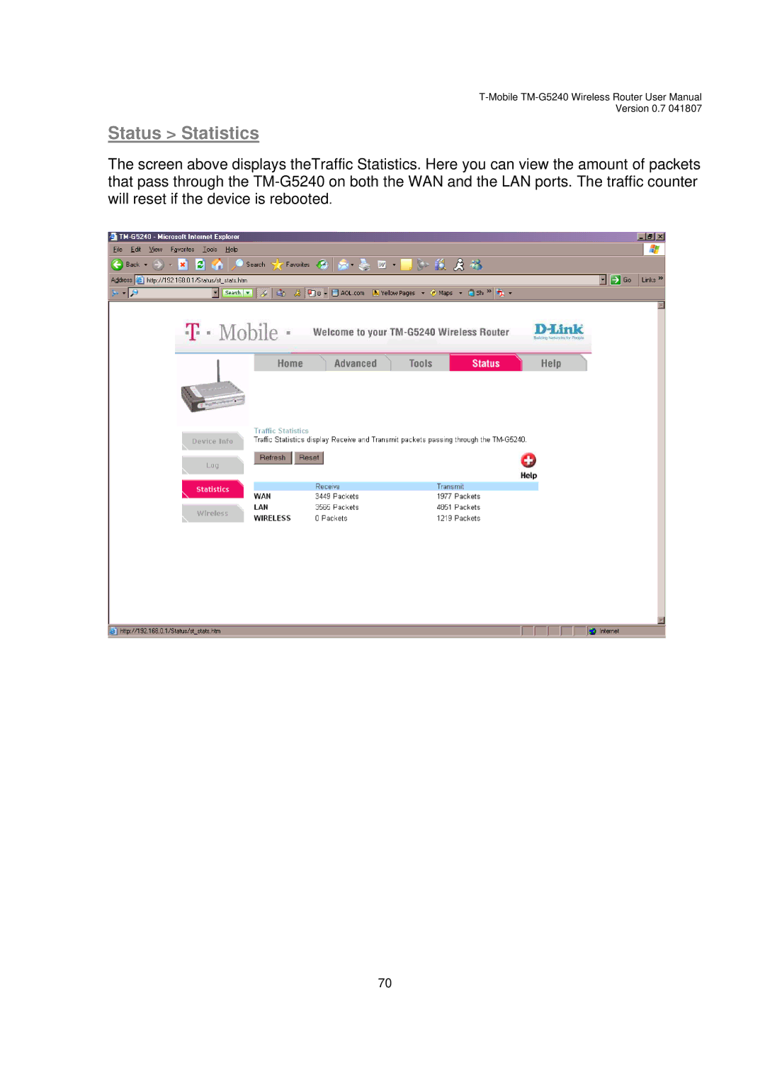 D-Link TM-G5240 user manual Status Statistics 