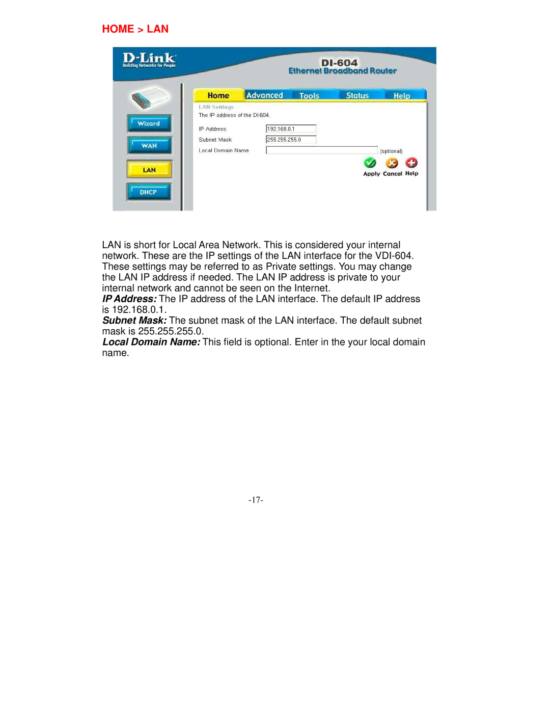 D-Link VDI-604 manual Home LAN 
