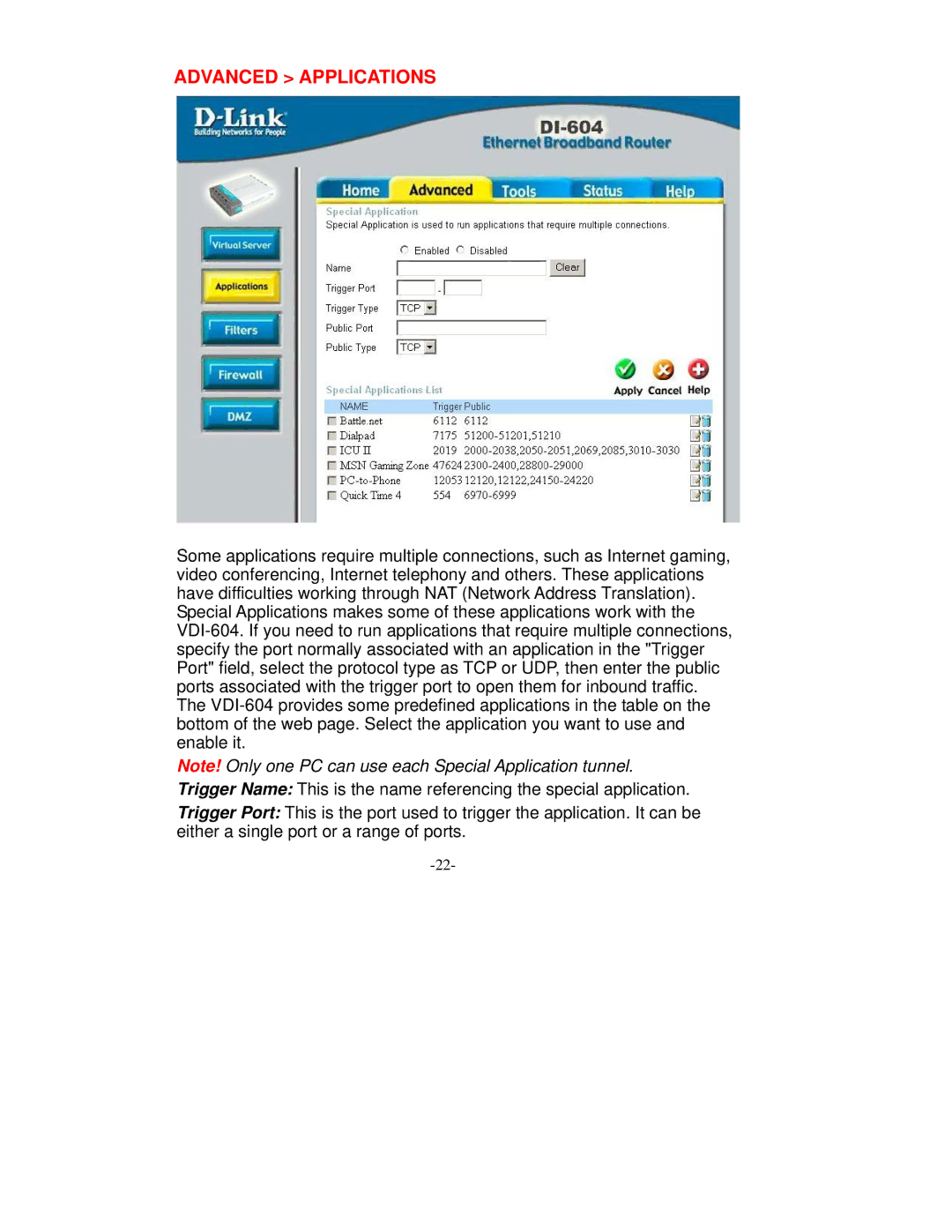 D-Link VDI-604 manual Advanced Applications 