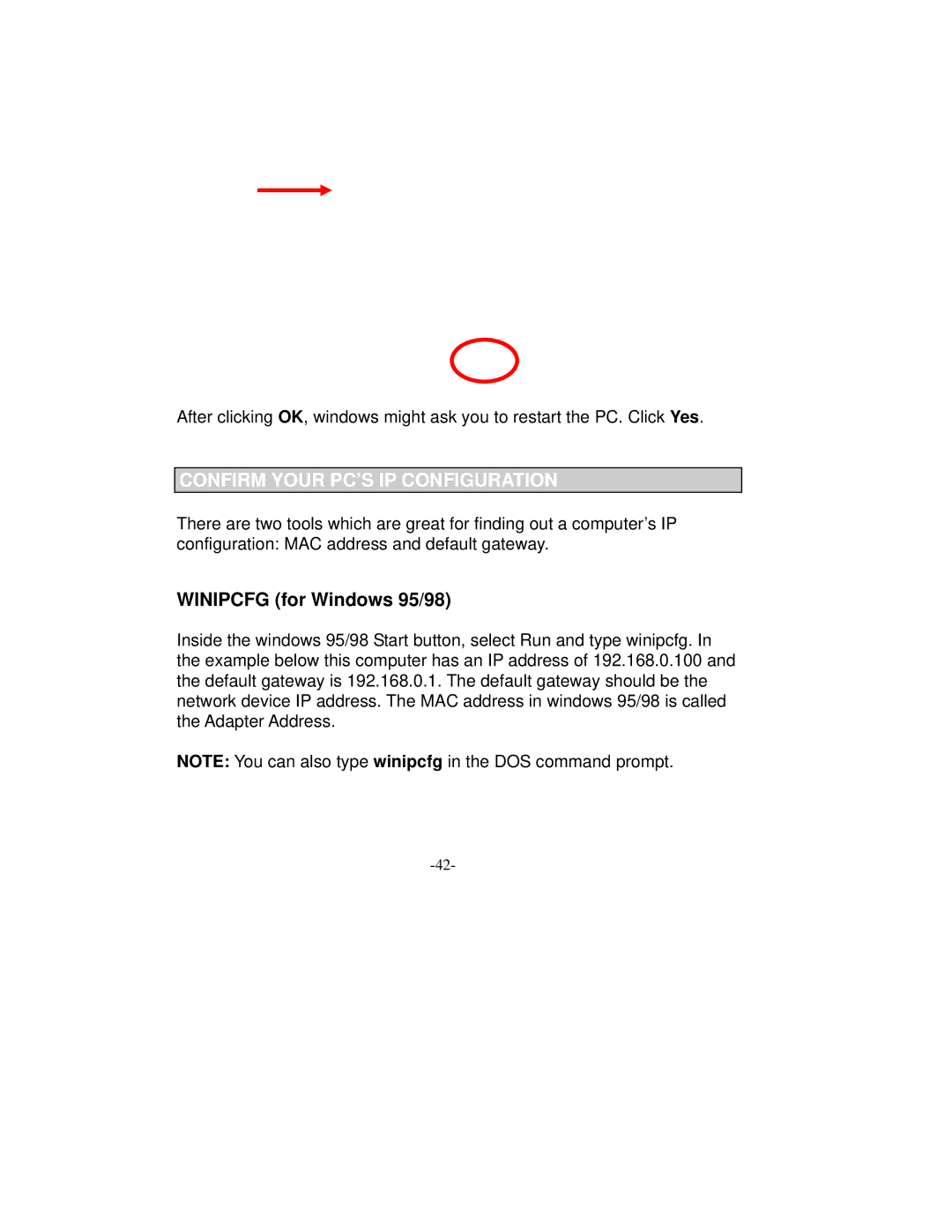 D-Link VDI-604 manual Confirm Your PC’S IP Configuration, Winipcfg for Windows 95/98 