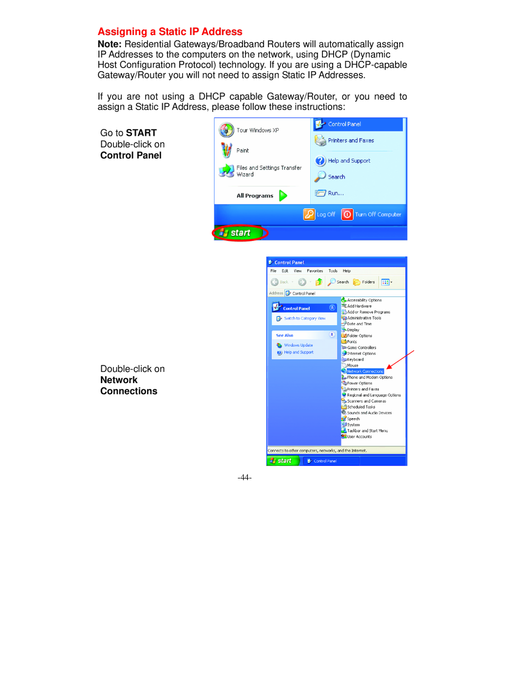 D-Link VDI-604 manual Control Panel, Network Connections 