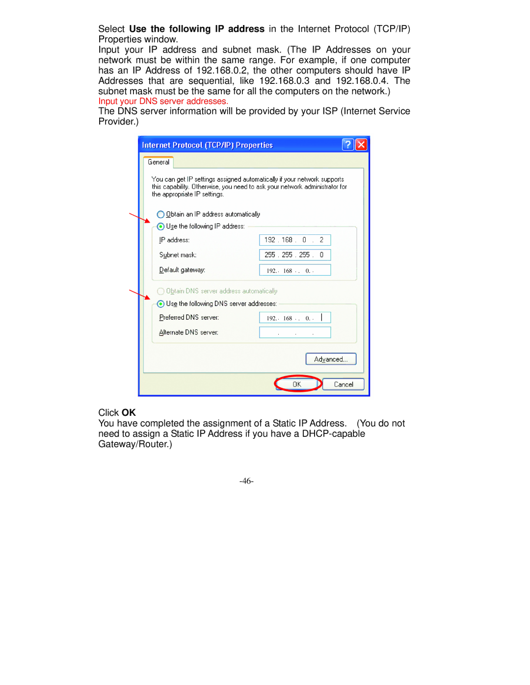 D-Link VDI-604 manual Input your DNS server addresses 