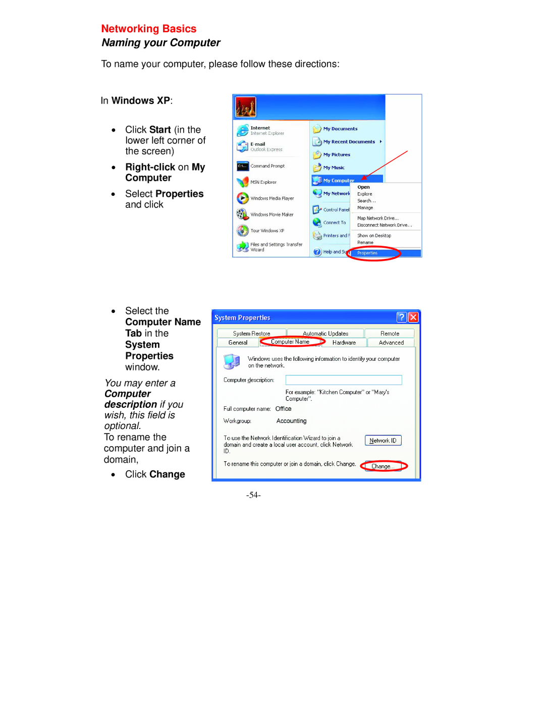 D-Link VDI-604 manual Windows XP, Right-click on My Computer Select Properties and click 