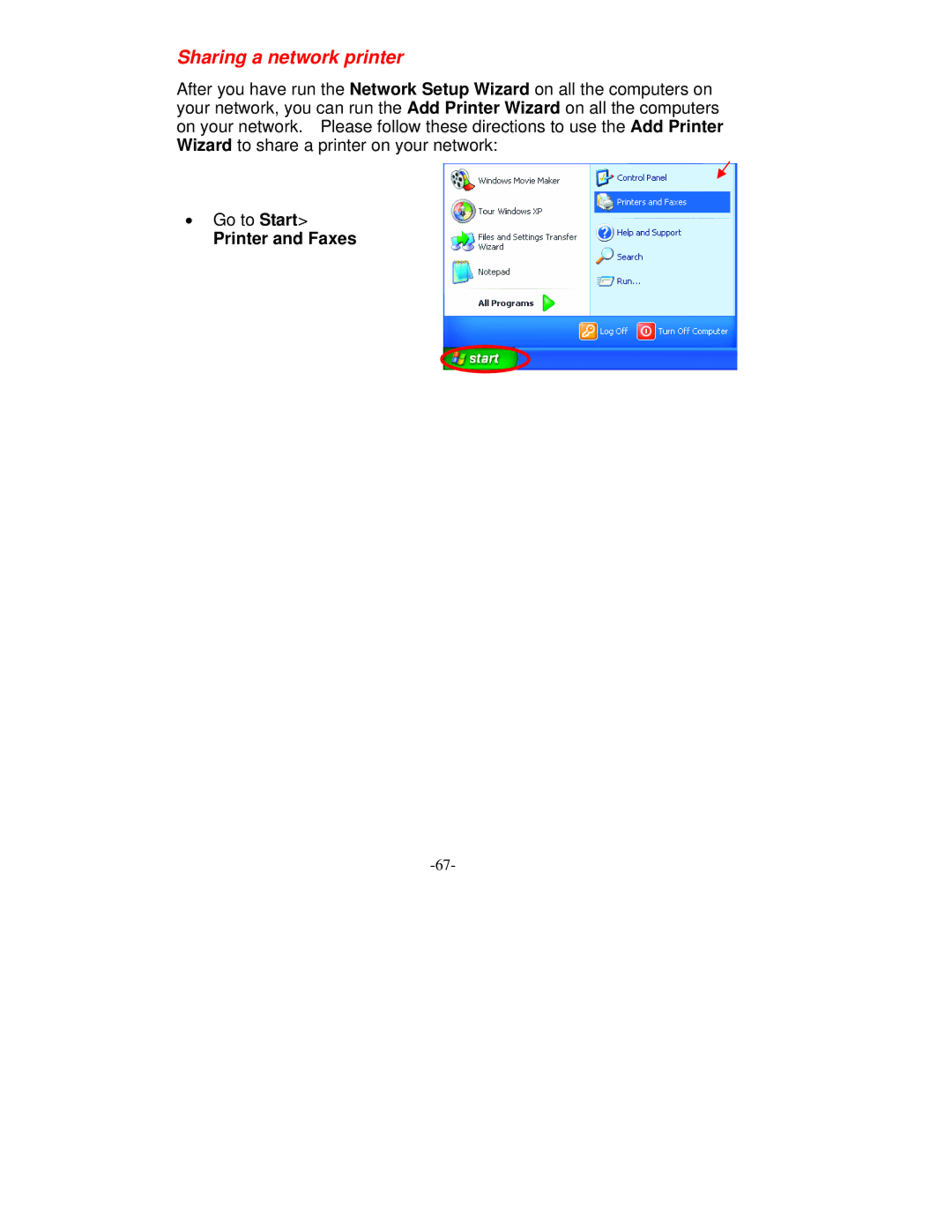 D-Link VDI-604 manual Sharing a network printer, Printer and Faxes 