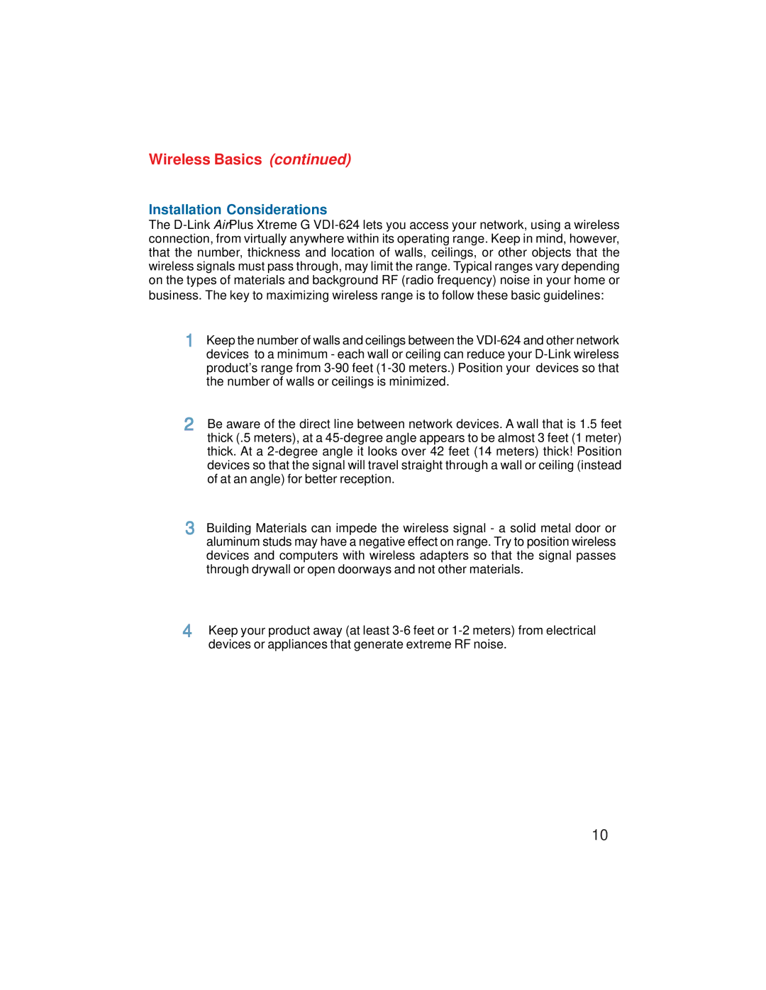 D-Link VDI-624 manual Installation Considerations 