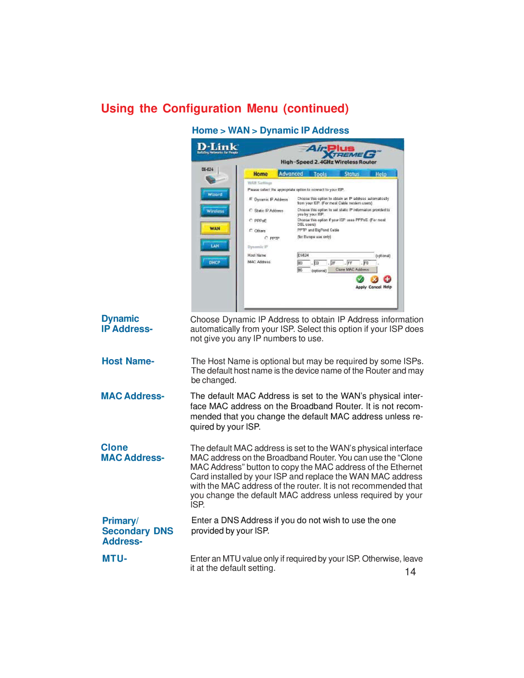 D-Link VDI-624 manual Mtu 