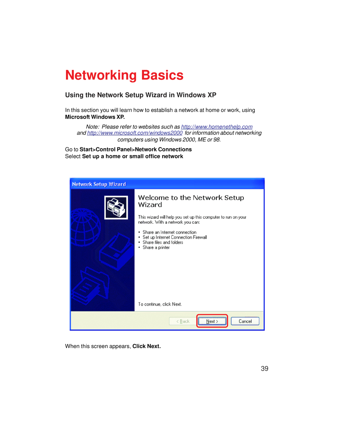 D-Link VDI-624 manual Networking Basics, Using the Network Setup Wizard in Windows XP 