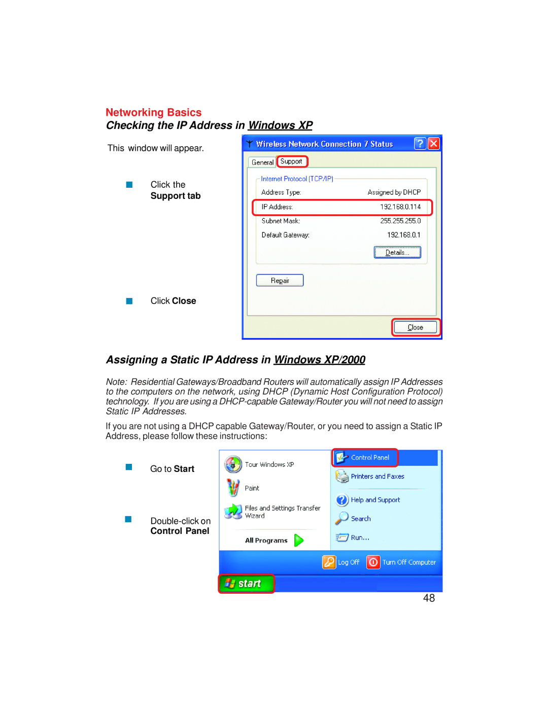 D-Link VDI-624 manual Assigning a Static IP Address in Windows XP/2000 