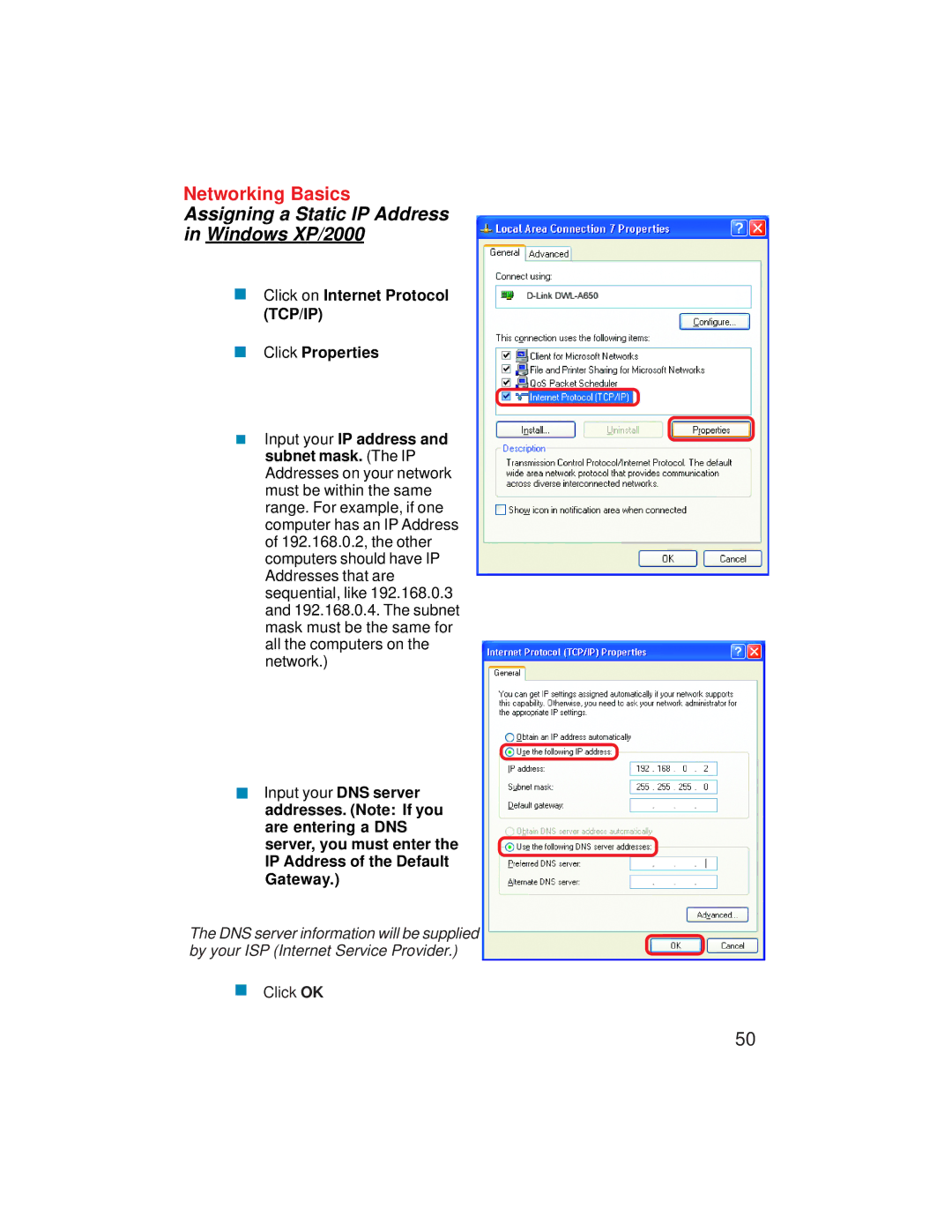 D-Link VDI-624 manual Assigning a Static IP Address Windows XP/2000 