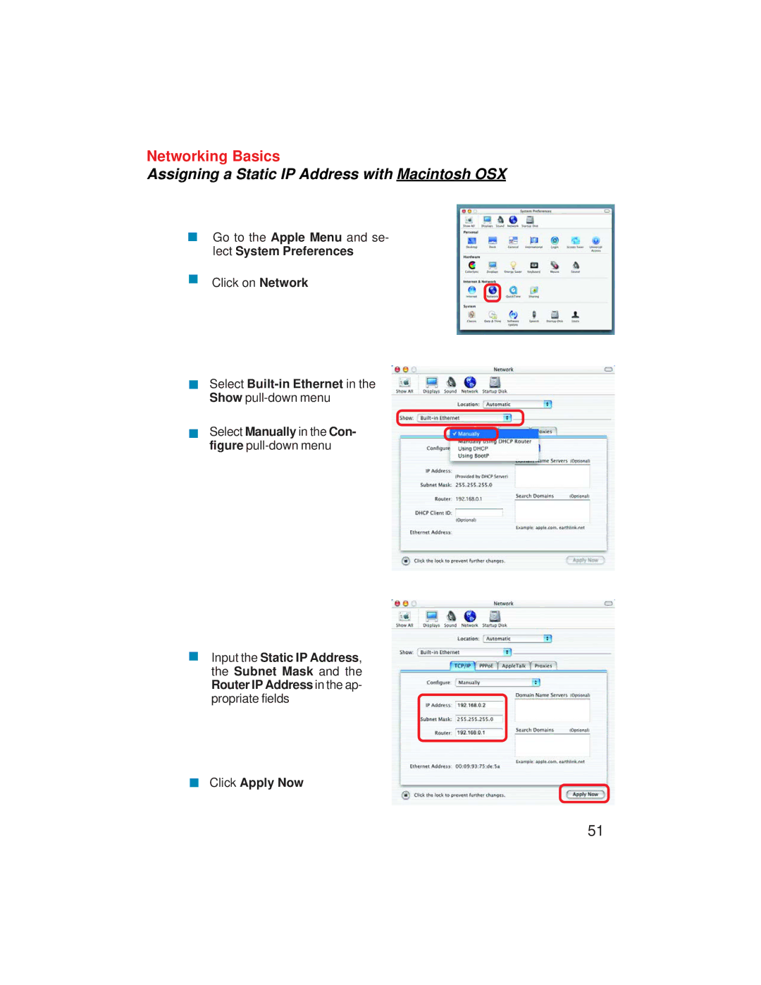 D-Link VDI-624 manual Assigning a Static IP Address with Macintosh OSX 