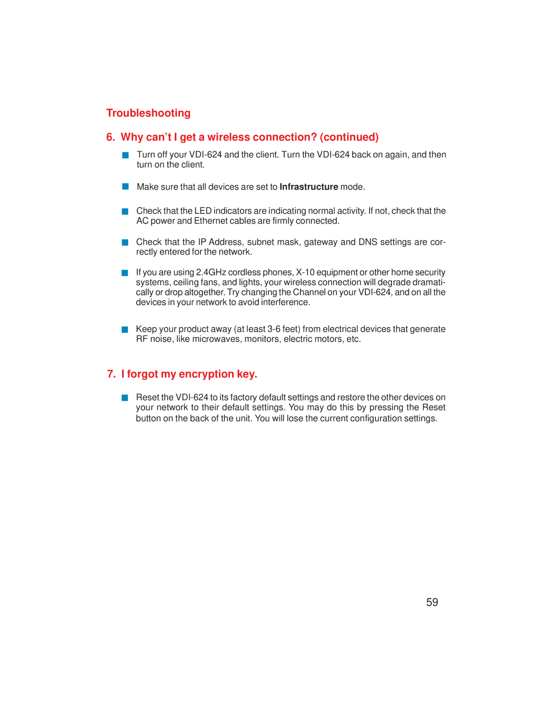 D-Link VDI-624 manual Troubleshooting Why can’t I get a wireless connection? 