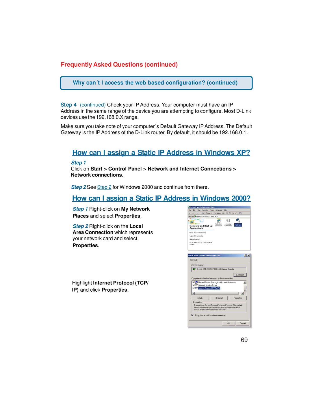 D-Link VDI-624 manual How can I assign a Static IP Address in Windows XP? 