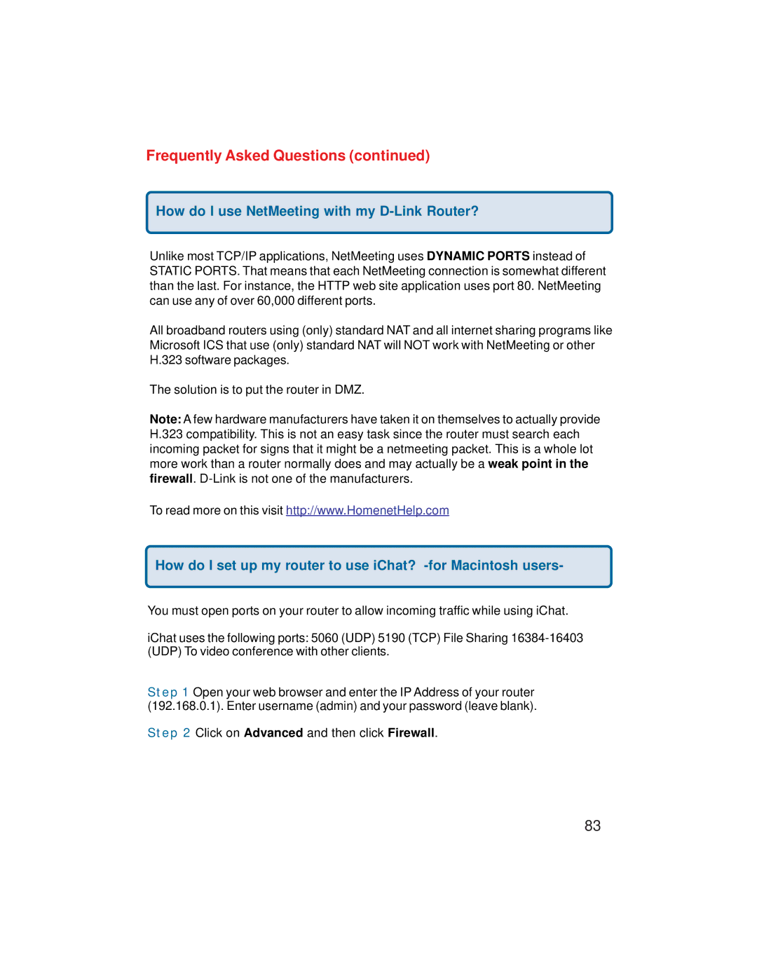 D-Link VDI-624 manual How do I use NetMeeting with my D-Link Router? 