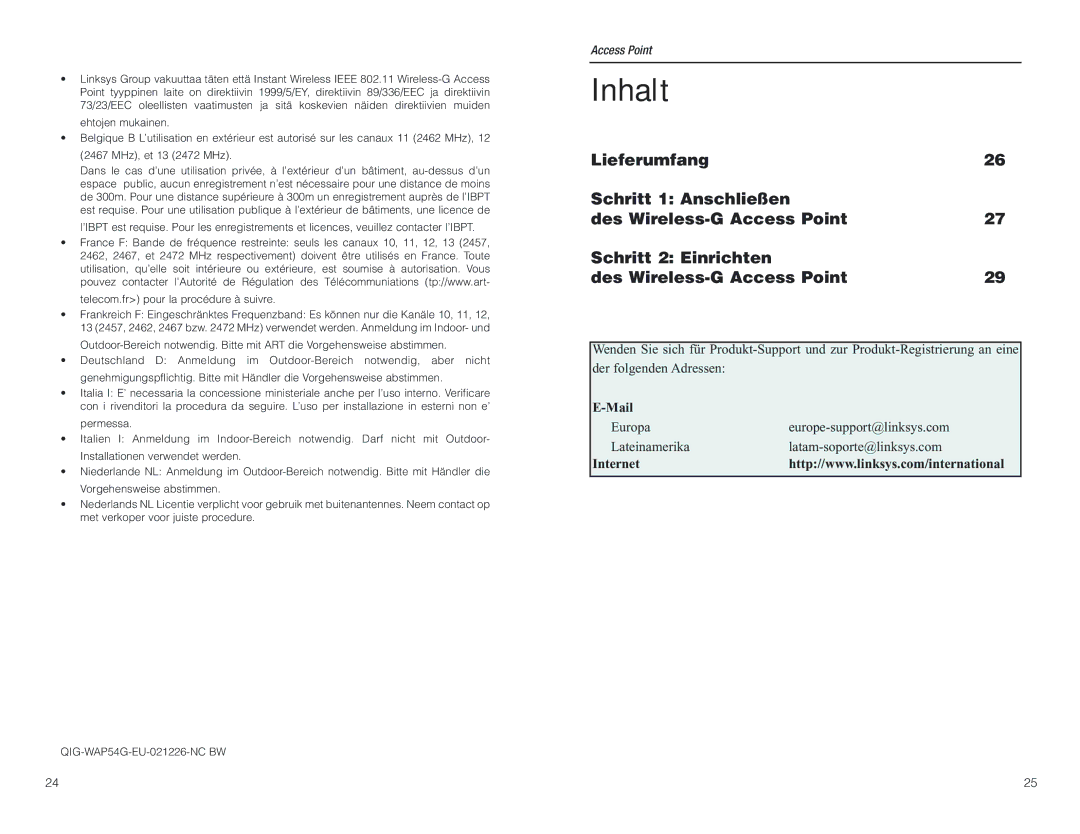 D-Link WAP54G manual Inhalt 