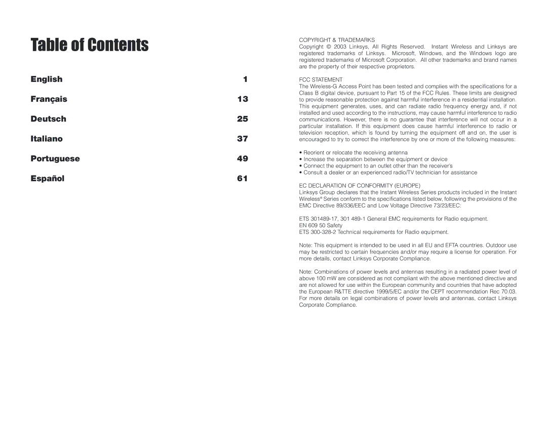 D-Link WAP54G manual Table of Contents 