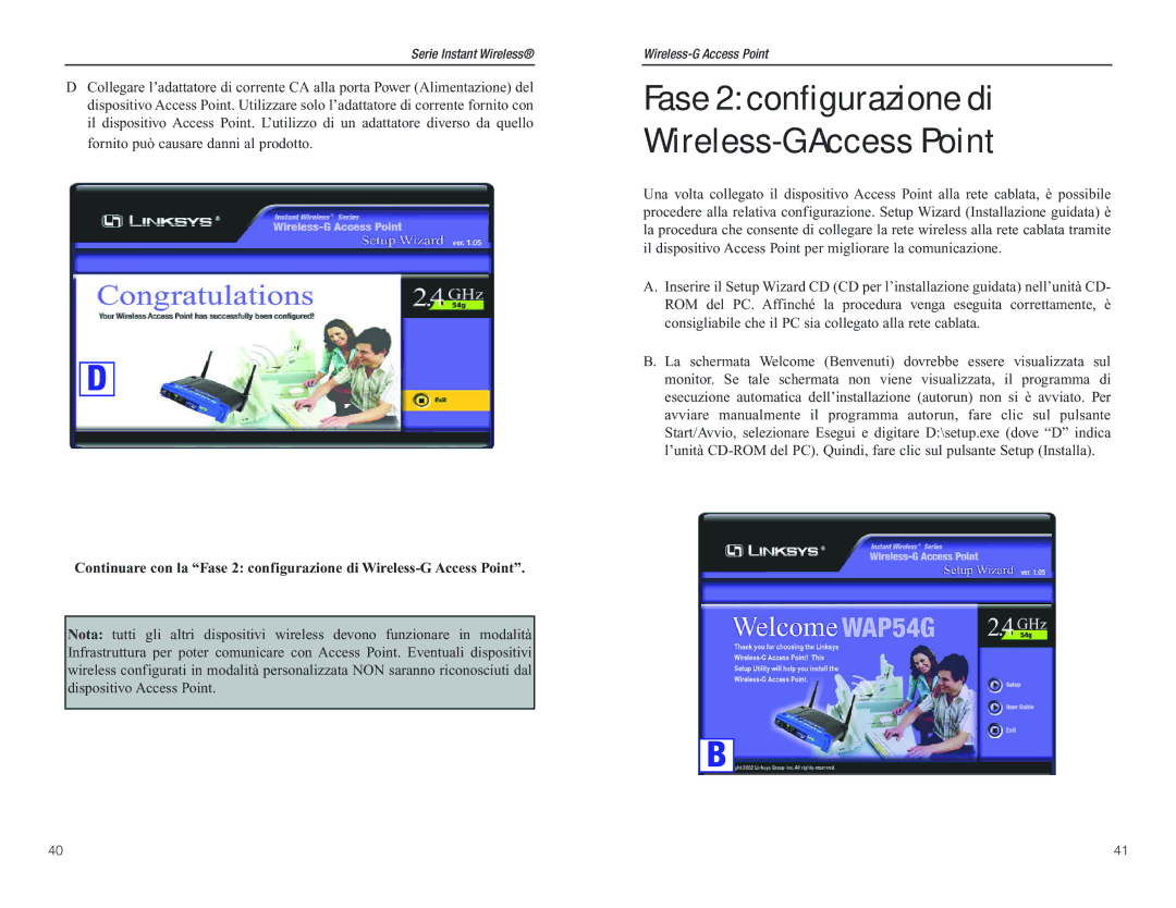 D-Link WAP54G manual Fase 2 configurazione di Wireless-G Access Point 