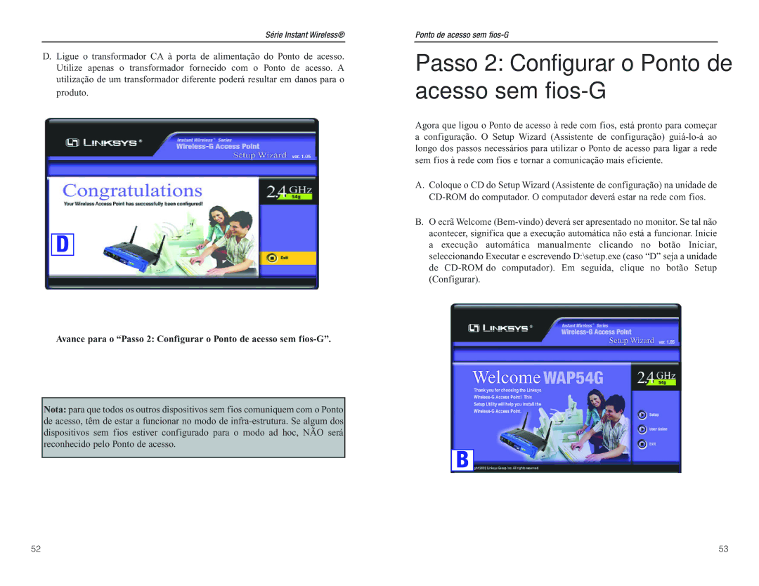 D-Link WAP54G manual Passo 2 Configurar o Ponto de acesso sem fios-G 