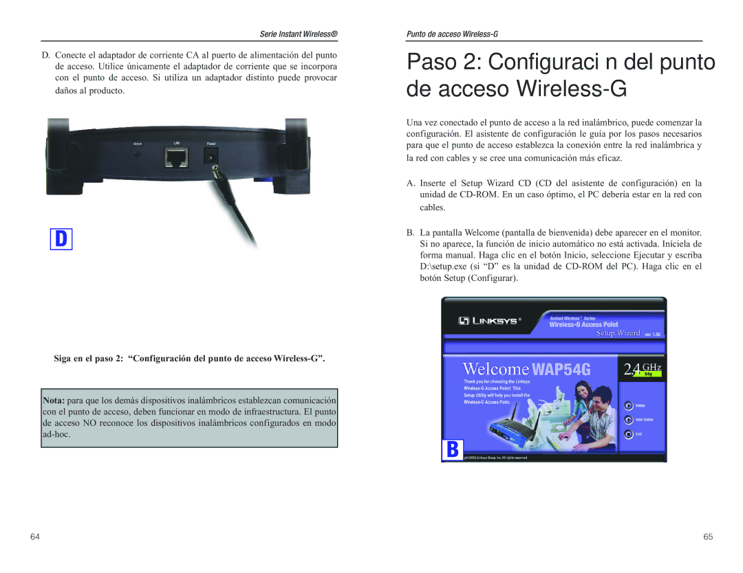 D-Link WAP54G manual Paso 2 Configuración del punto de acceso Wireless-G 