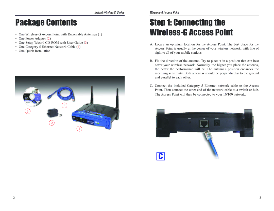 D-Link WAP54G manual Package Contents, Connecting the Wireless-G Access Point 