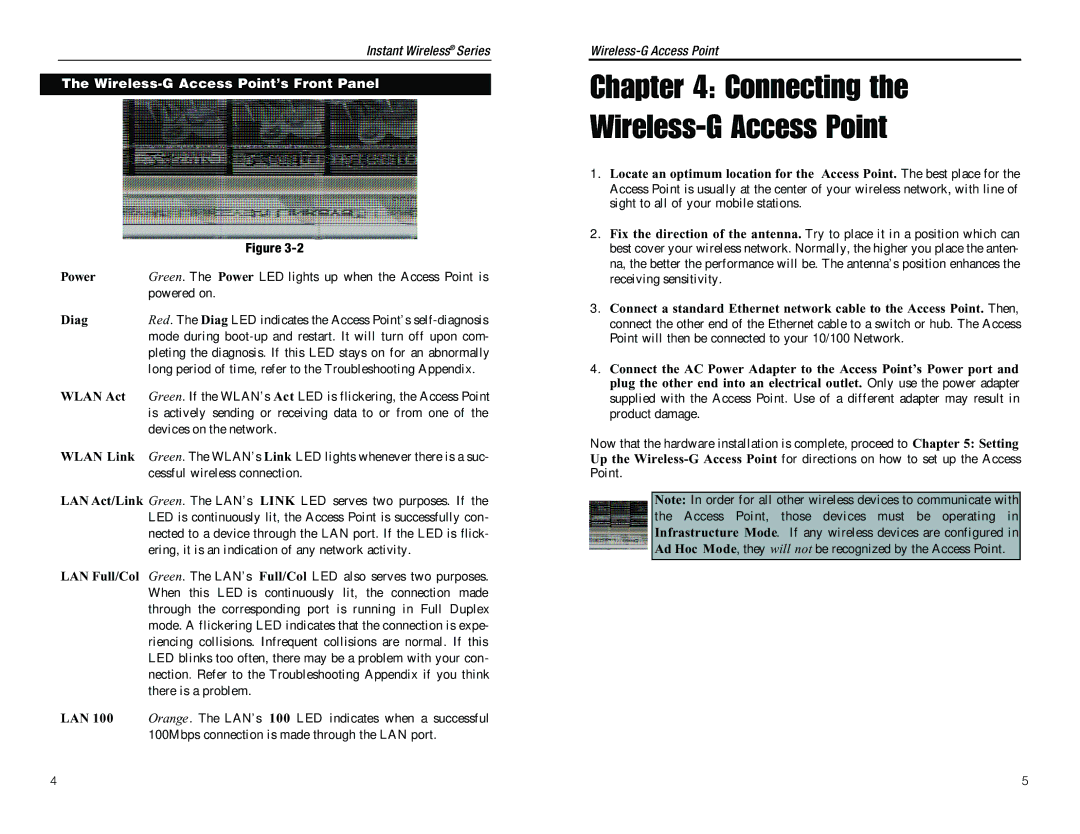 D-Link WAP54G manual Connecting Wireless-G Access Point, Wireless-G Access Point’s Front Panel 