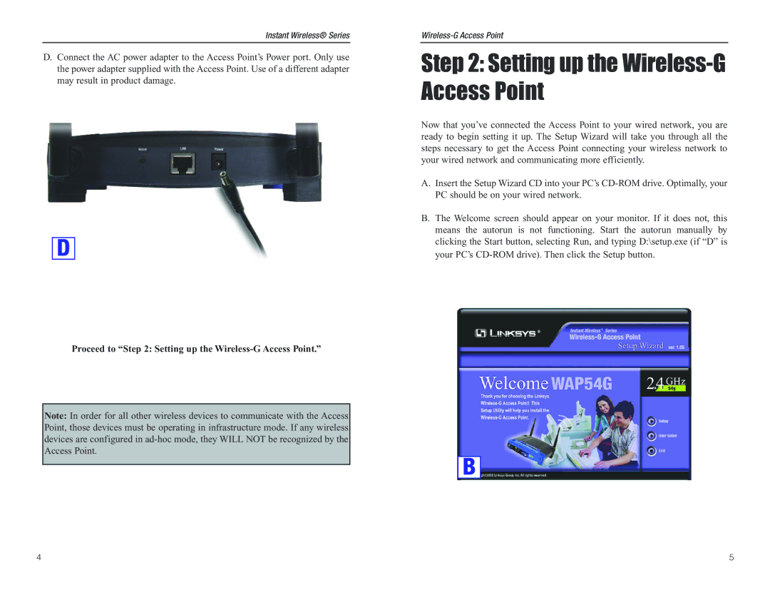 D-Link WAP54G manual Setting up the Wireless-G Access Point 