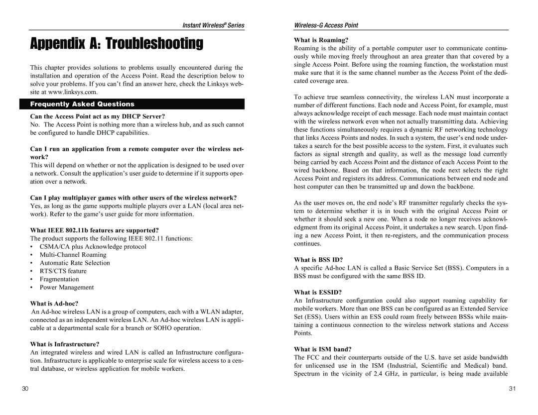 D-Link WAP54G manual Appendix a Troubleshooting, Frequently Asked Questions 