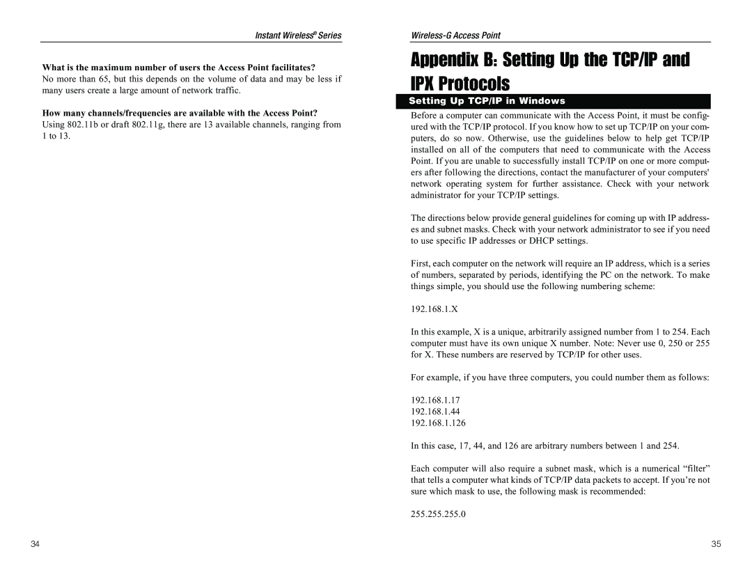 D-Link WAP54G manual Appendix B Setting Up the TCP/IP and IPX Protocols, Setting Up TCP/IP in Windows 