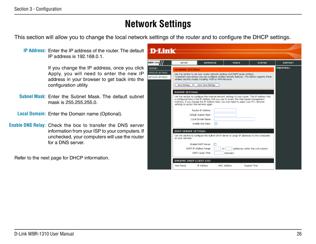 D-Link WBR-1310 manual Network Settings 