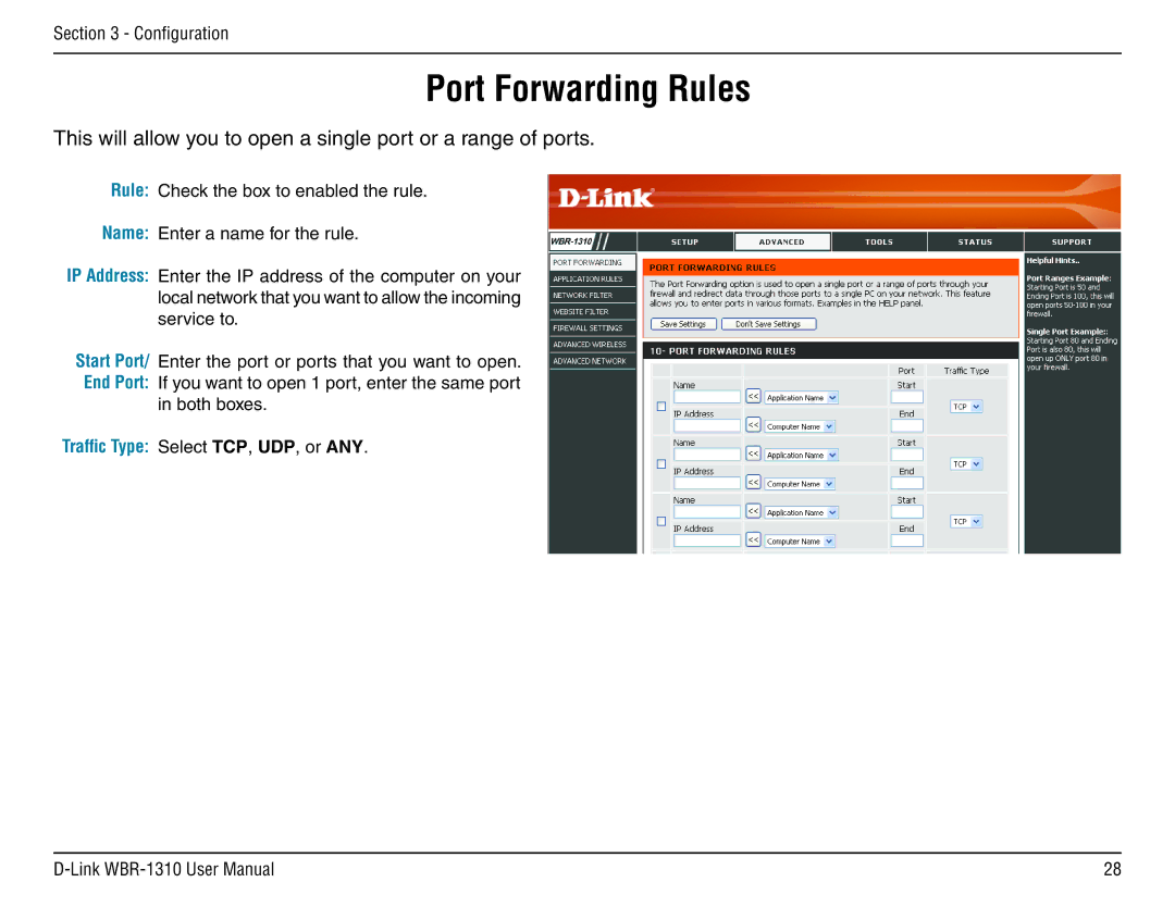 D-Link WBR-1310 manual Port Forwarding Rules 