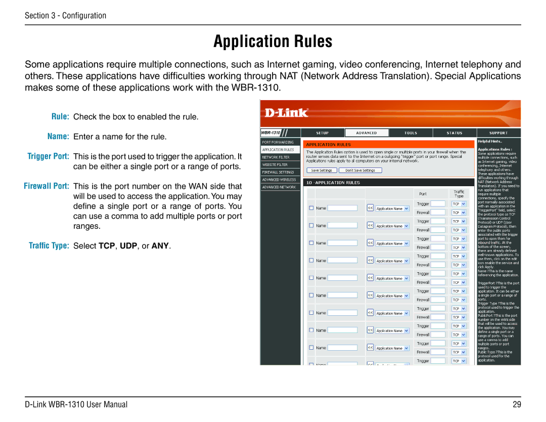 D-Link WBR-1310 manual Application Rules 