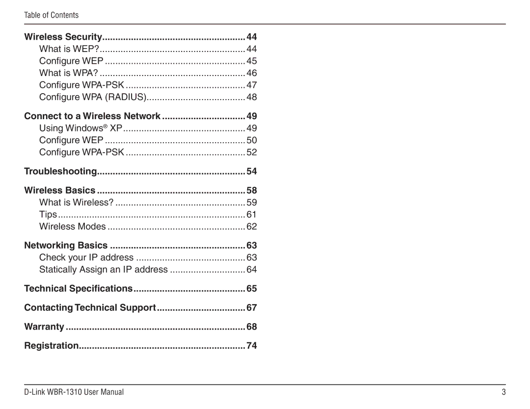 D-Link WBR-1310 manual Wireless Security, Troubleshooting Wireless Basics, Networking Basics, Warranty Registration 