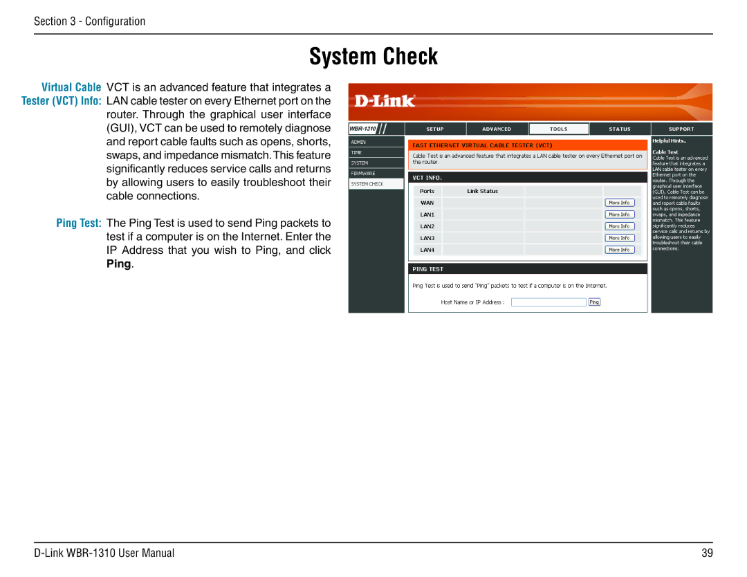 D-Link WBR-1310 manual System Check 