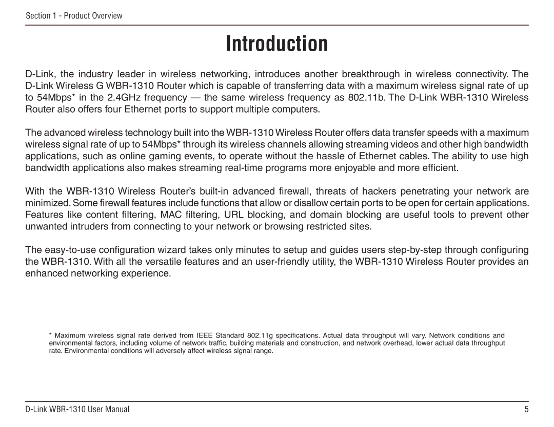 D-Link WBR-1310 manual Introduction 