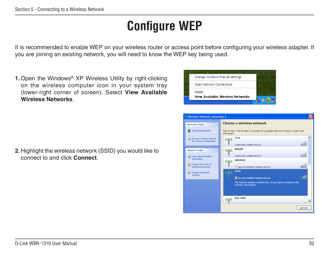 D-Link WBR-1310 manual Configure WEP 